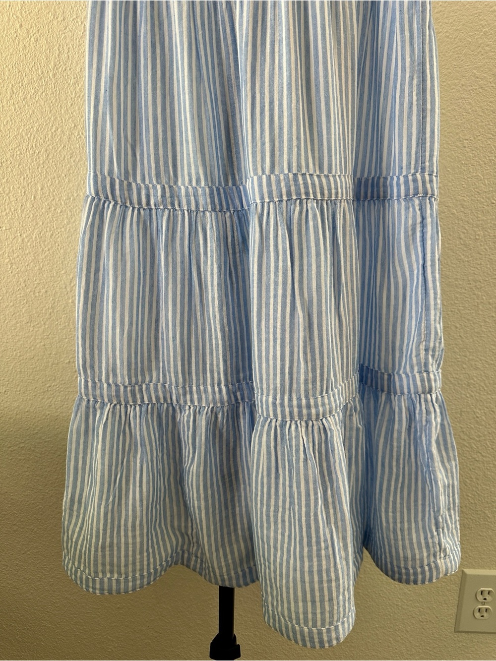 Johnny Was Calme Tiered V-Neck Midi Dress Blue Carana stripe sz XS COTTON - Picture 4 of 8